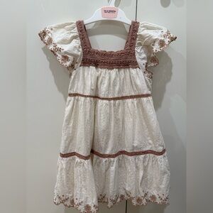 Zara Cream and Brown Flutter Sleeve Dress